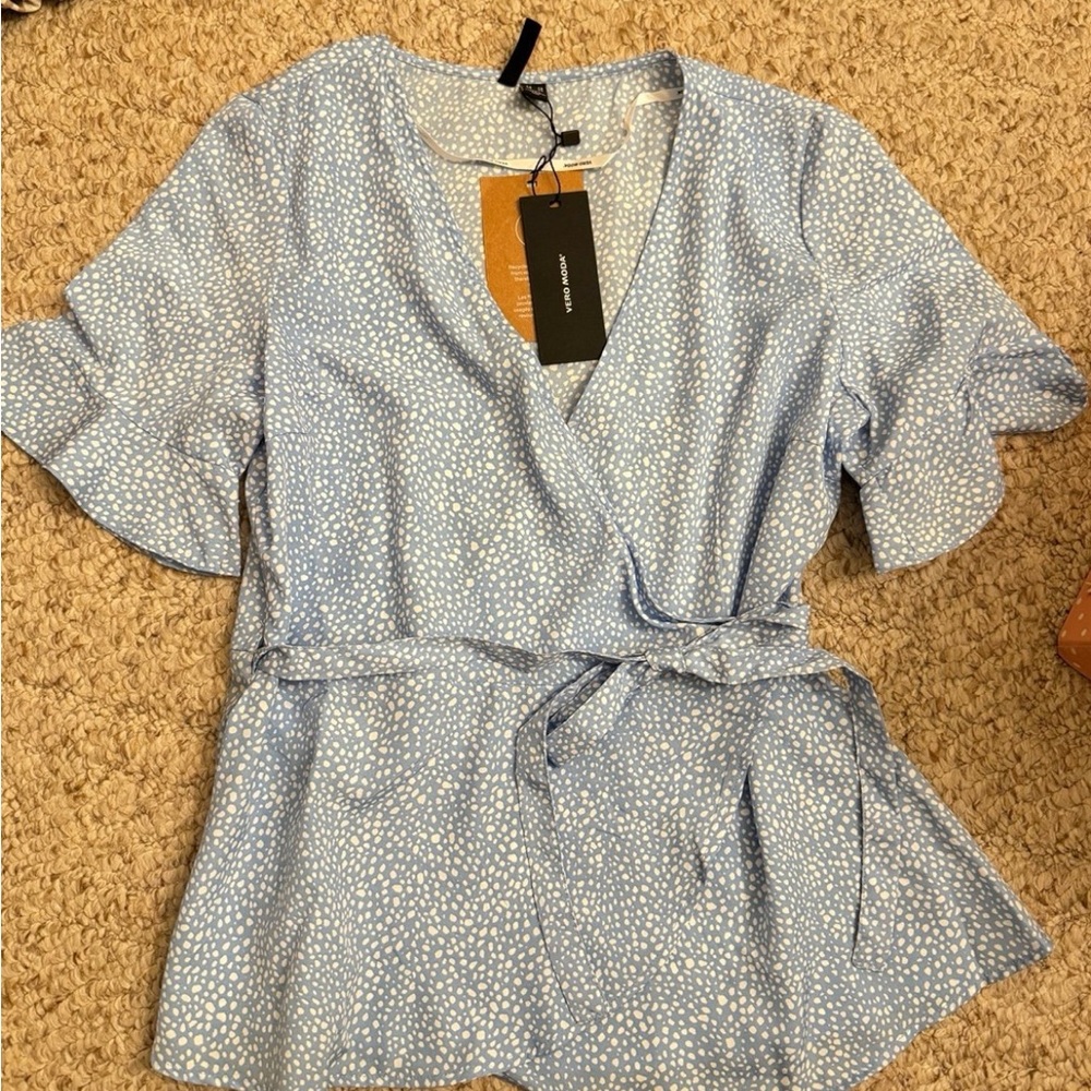 Vero Moda Light Blue Speckled Wrap Blouse